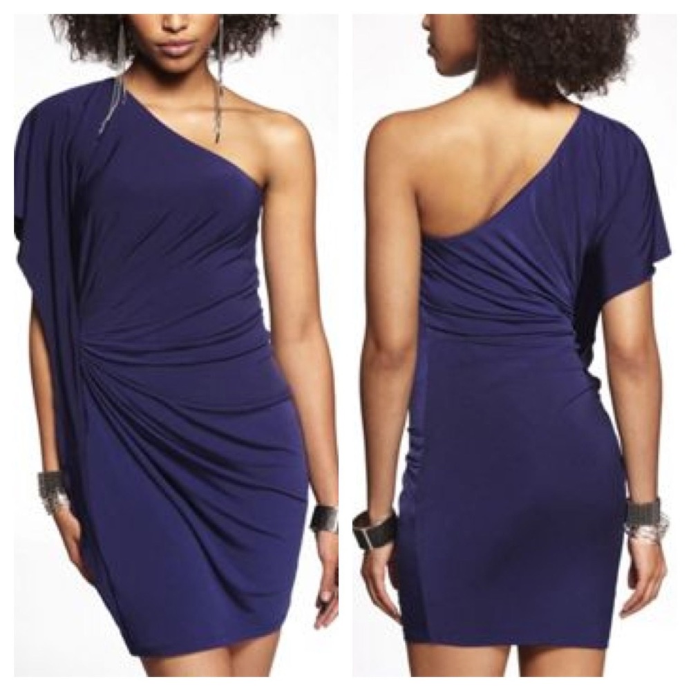 Express One Shoulder Royal Blue Ruched Dress
